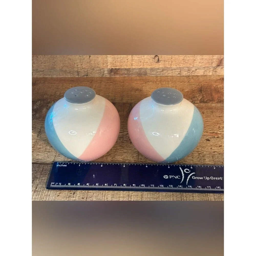 Hall China Eva Zeisel Tri-Tone Salt and Pepper Shakers Vintage No Stoppers HTF